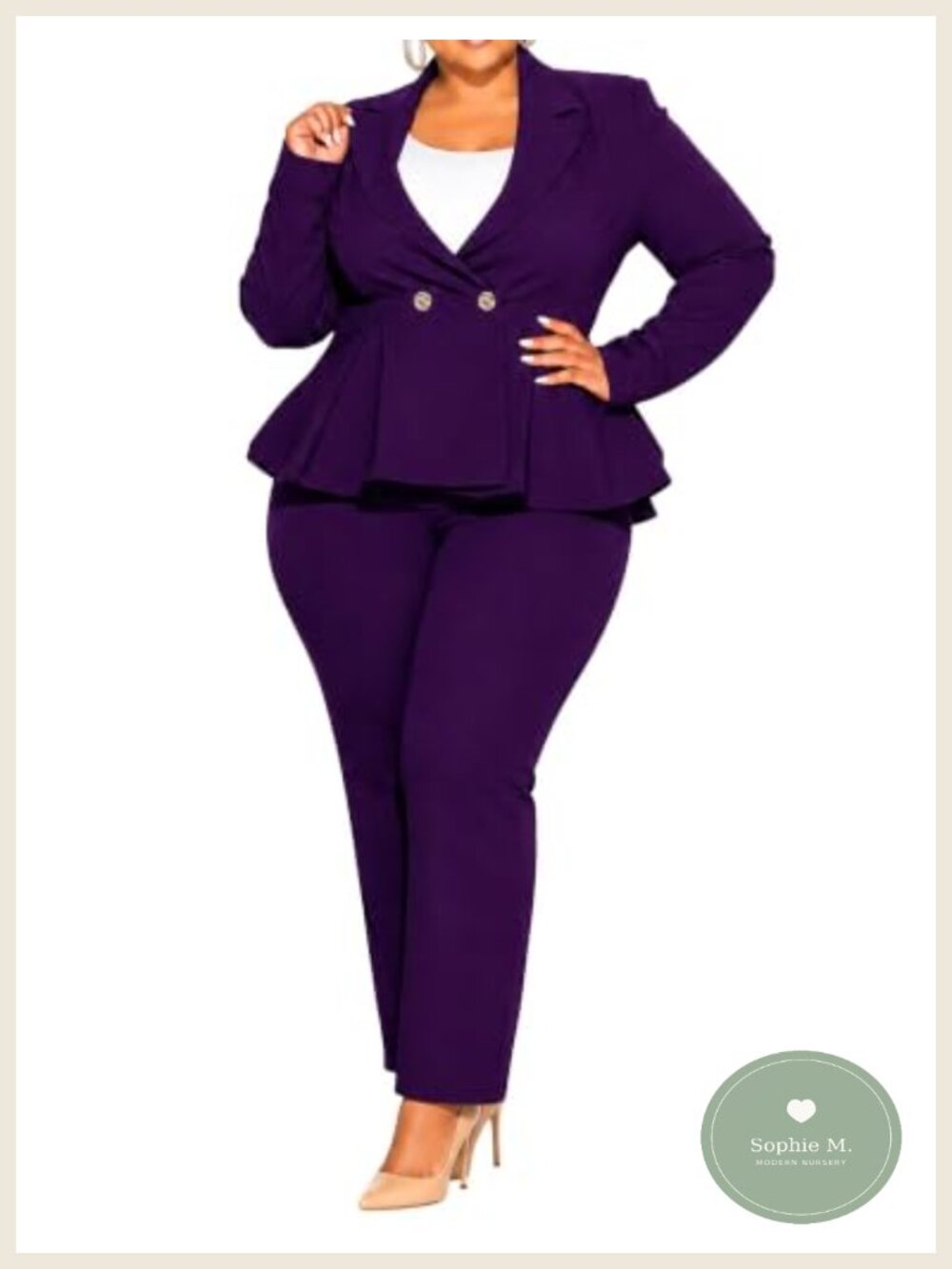 Plus Size Peplum 2 Piece Pantsuit Set Business Jumpsuit Work Outfit